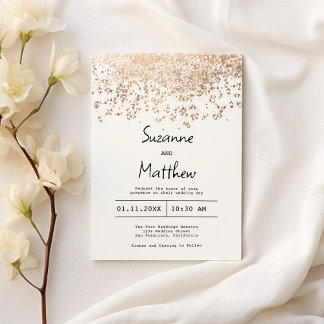 Luxury rose gold white script confetti wedding invitation