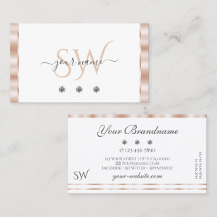 Luxury Rose Gold White Sparkling Jewels Initials Business Card