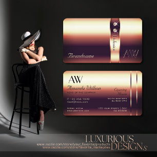 Luxury Rose Golden Ornate Decor Diamonds Monogram Business Card