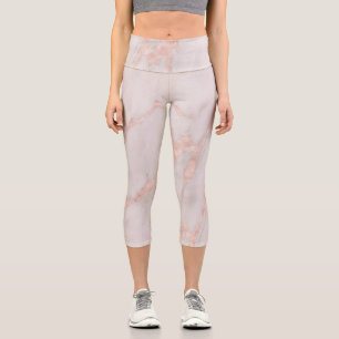 Luxury Rose Pink Blush Glitter Marble Capri Leggings