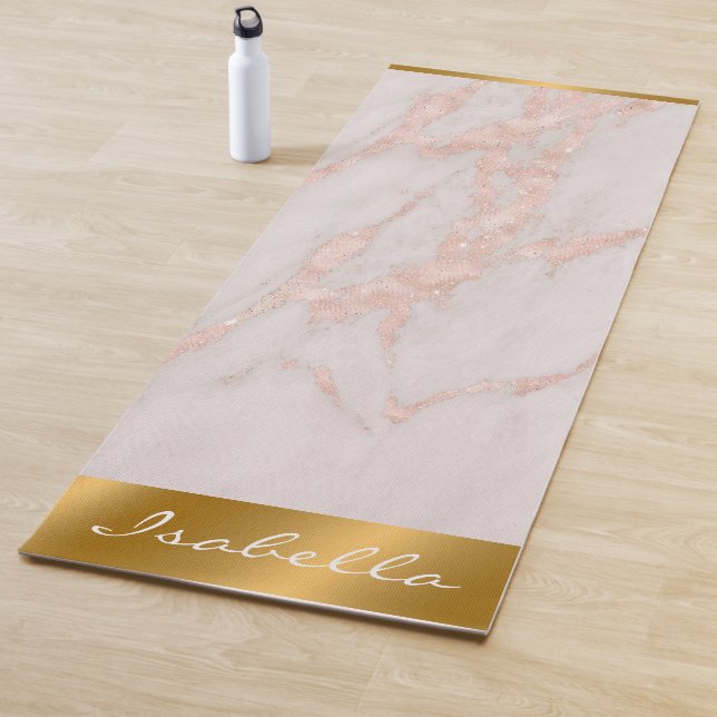 Luxury Rose Pink Blush Glitter Marble Customise Yoga Mat (In Situ)