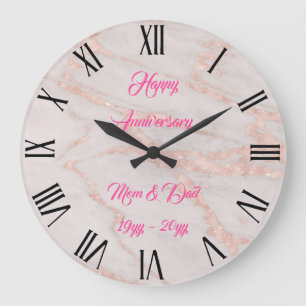 Luxury Rose Pink Blush Glitter Marble Customize Large Clock
