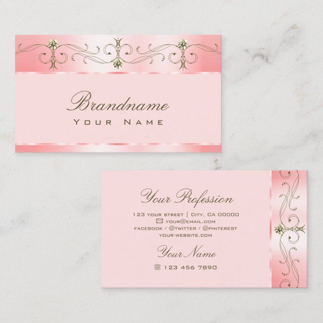 Luxury Rose Pink Ornate Ornaments Sparkling Jewels Business Card (Front/Back)