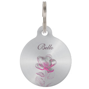 Luxury Rose Pink Silver Personalise Pet Tag