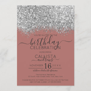 Luxury Rose Silver Glitter Confetti Birthday Invitation