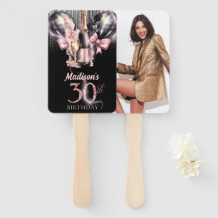 Luxury Rose Wine 30th Birthday Photo Personalised Hand Fan