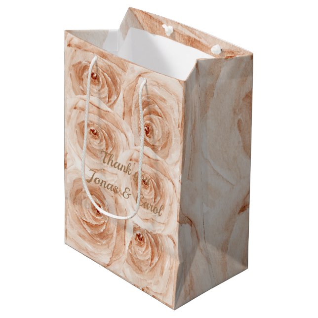 Luxury roses beautiful pink pastel thank you  medium gift bag (Front Angled)