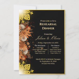 Luxury Royal Black and Gold Rehearsal Dinner Invitation