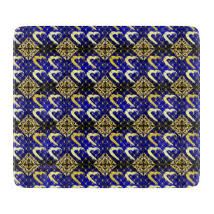 Luxury Royal Blue and Gold Hearts Cutting Board