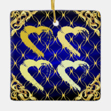 Luxury Royal Blue and Gold Hearts Ornament