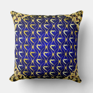 Luxury Royal Blue and Gold Hearts Pillow