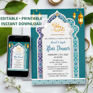 Luxury Royal Blue and Gold Islamic Iftar Dinner Invitation