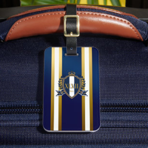 Luxury Royal Blue and White Monogram Luggage Tag