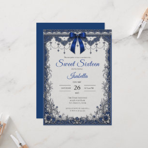 Luxury Royal blue Bow Sweet 16 Invitation