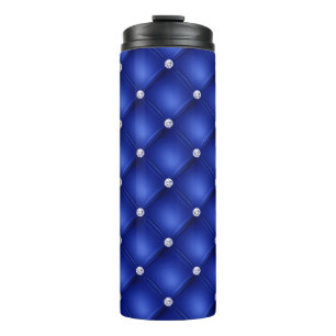 Luxury Royal Blue Diamond Tufted Pattern Thermal Tumbler