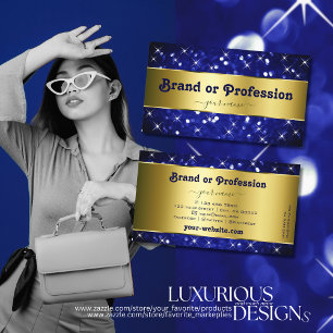 Luxury Royal Blue Glitter Sparkle Stars Gold Decor Business Card