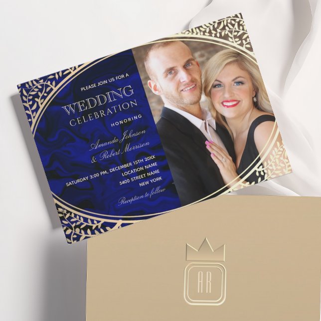 Luxury Royal Blue Gold All-In-One Wedding Invite (Creator Uploaded)