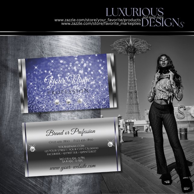 Luxury Royal Blue Sparkle Glitter Diamonds Silver  Business Card (Creator Uploaded)