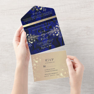 Luxury Royal Blue Wedding All In One Invitation