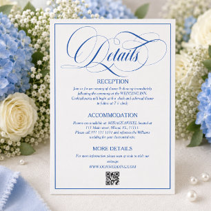 Luxury Royal Blue Wedding Details Enclosure Card