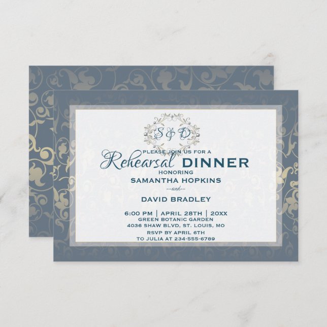 Luxury Royal Damask Rehearsal Dinner Card (Front/Back)