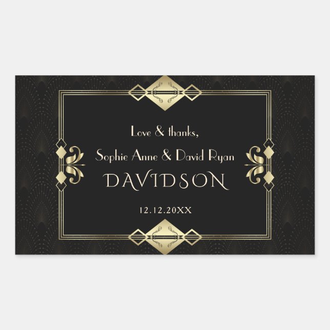 Luxury Royal Gold Black Art Deco 1920s Wedding  Rectangular Sticker (Front)