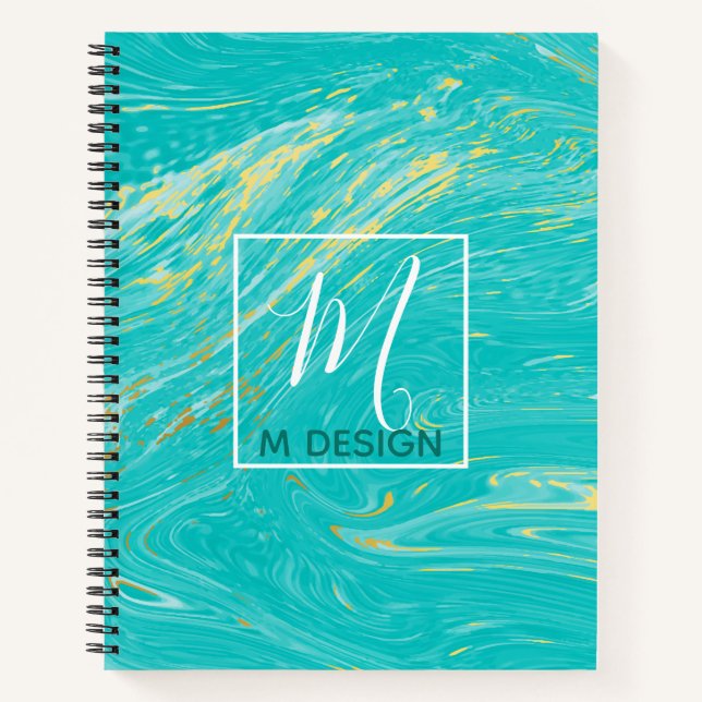 Luxury Royal Marble Blue Gold Monogram Business Notebook (Front)