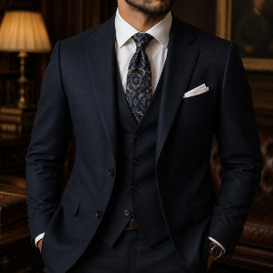 Luxury Royal Navy Blue Baroque Medallion Tie