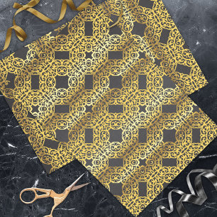 Luxury Royal Oriental Gold Damask Pattern On Black Tissue Paper