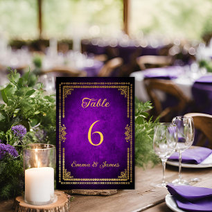 Luxury Royal Purple and Gold Frame Wedding Table Number