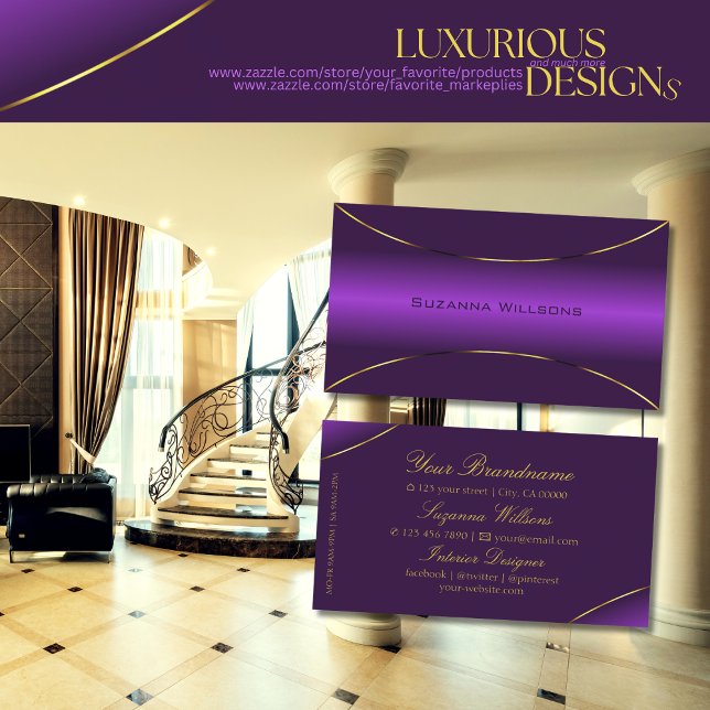 Luxury Royal Purple with Gold Border Luxe Glam Business Card (Creator Uploaded)