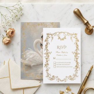 Luxury Royal White and Gold Formal Floral Wedding RSVP Card