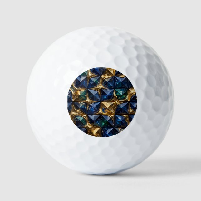Luxury Ruby Blue Gold Marble Geometric Golf Balls (Front)