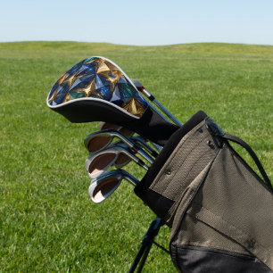 Luxury Ruby Blue Gold Marble Geometric Golf Head Cover