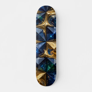 Luxury Ruby Blue Gold Marble Geometric Skateboard