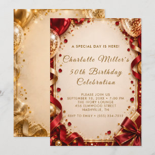 Luxury Ruby Champagne Milestone Birthday Party Inv Invitation