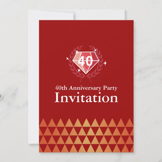 Luxury Ruby Gems 40th Anniversary Party Invites (Front)