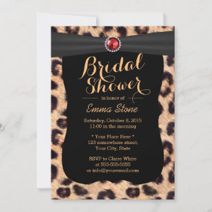 Luxury Ruby Gems Leopard Print Bridal Shower Invitation