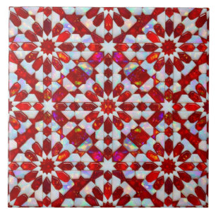 Luxury Ruby Red and White Opal Moroccan Zellij Tile
