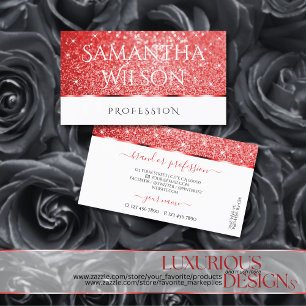 Luxury Ruby Red Glitter Sparkle Stars Modern White Business Card
