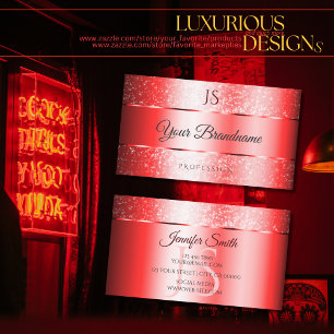 Luxury Ruby Red Sparkle Glitter and Monogram Noble Business Card