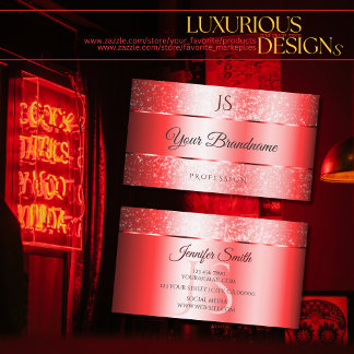 Luxury Ruby Red Sparkle Glitter and Monogram Noble Business Card