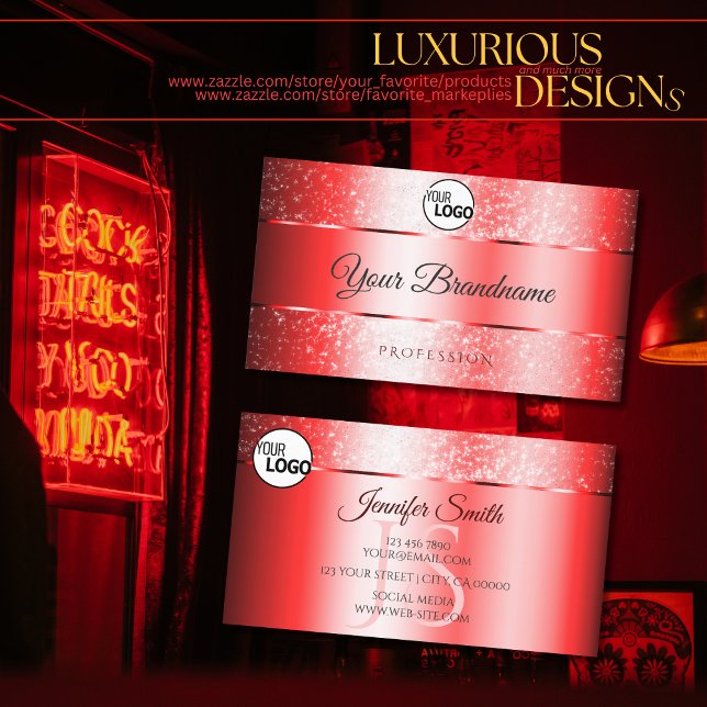 Luxury Ruby Red Sparkle Glitter Logo and Monogram Business Card (Creator Uploaded)