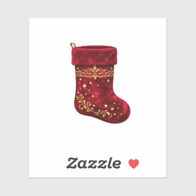 Luxury Ruby Red Velvet Christmas Stocking Sticker  (Sheet)