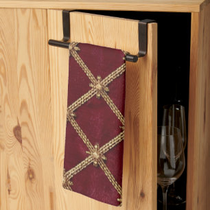 Luxury Ruby Red Velvet Diamond Trellis Pattern Tea Towel
