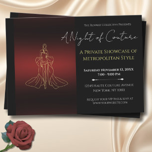 Luxury Runway Fashion Show Burgundy Black Gold Invitation