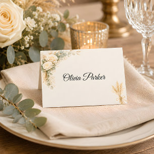 Luxury Rustic Floral With Ivory Roses Place Card
