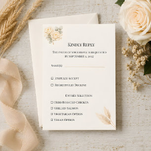 Luxury Rustic Rose With Pampas Grass RSVP Card