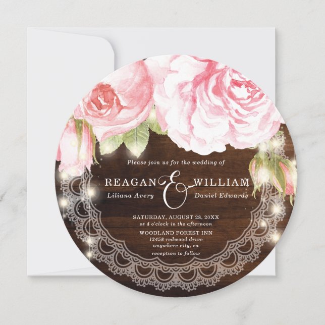 Luxury Rustic Wood Roses Wedding Invitation (Front)