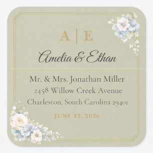 Luxury Sage Floral Wedding Address Sticker